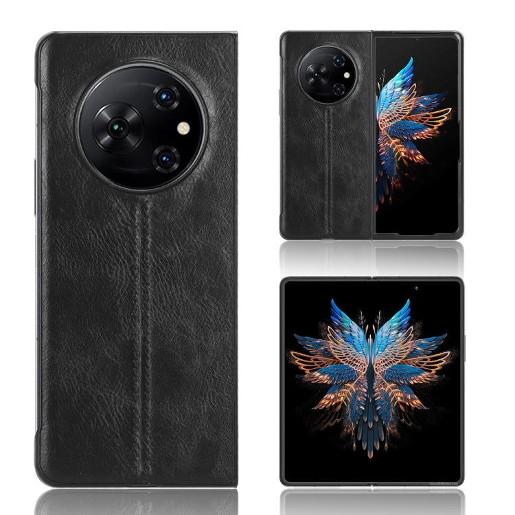 For Tecno Phantom V Fold Cow Pattern Sewing Back Cover Phone Case(Black) - free shipping - PMC TechLife - Order now!