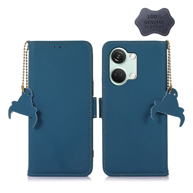 For OnePlus Nord 3 / Ace 2V Genuine Leather Magnetic RFID Leather Phone Case(Blue) - OnePlus Cases by PMC TechLife | Online Shopping South Africa | PMC TechLife | Buy Now Pay Later Mobicred