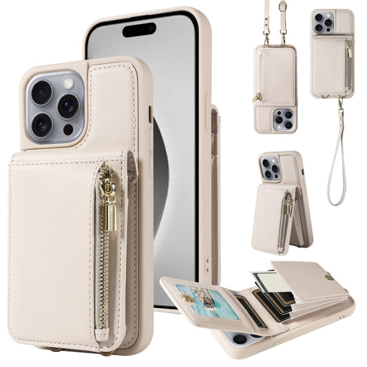 For iPhone 16 Pro Max Crossbody Lanyard Zipper Wallet Leather Phone Case(Beige) - iPhone 16 Pro Max Cases by PMC Jewellery | Online Shopping South Africa | PMC Jewellery | Buy Now Pay Later Mobicred