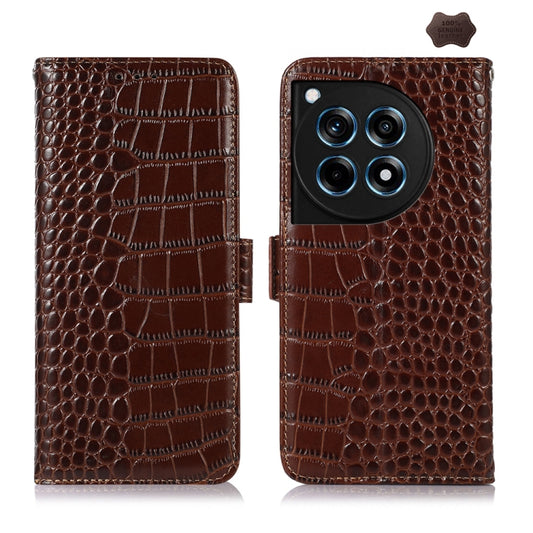 For OnePlus Ace 3 / 12R Crocodile Top Layer Cowhide Leather Phone Case(Brown) - OnePlus Cases by PMC Jewellery | Online Shopping South Africa | PMC Jewellery | Buy Now Pay Later Mobicred