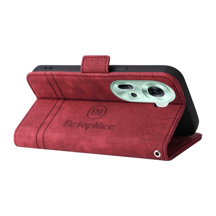 For OPPO Reno11 5G Global BETOPNICE Dual-side Buckle Leather Phone Case(Red) - Reno11 Cases by BETOPNICE | Online Shopping South Africa | PMC Jewellery | Buy Now Pay Later Mobicred