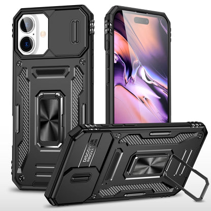 For iPhone 16 Armor PC + TPU Camera Shield Phone Case(Black) - iPhone 16 Cases by PMC Jewellery | Online Shopping South Africa | PMC Jewellery | Buy Now Pay Later Mobicred