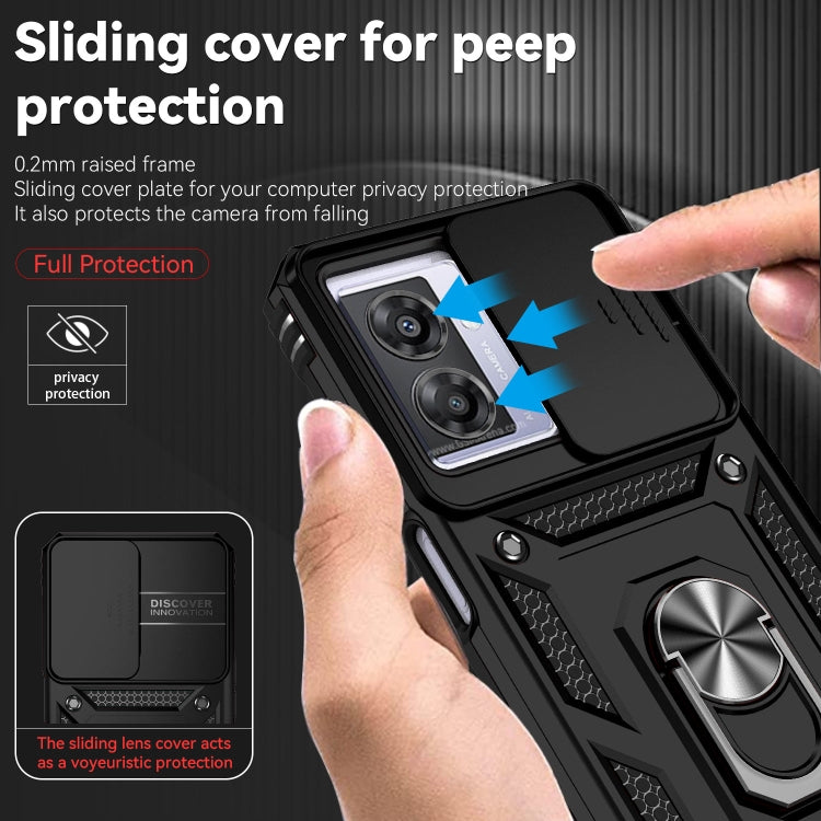 For OPPO A57 Sliding Camshield Holder Phone Case(Black) - OPPO Cases by PMC TechLife | Online Shopping South Africa | PMC TechLife | Buy Now Pay Later Mobicred