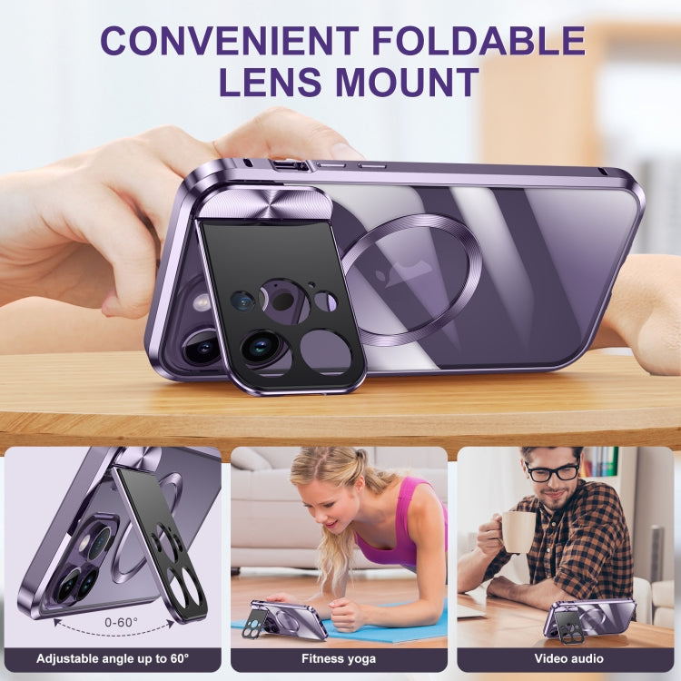 For iPhone 14 Pro Max Large Window Holder MagSafe Magnetic Metal Phone Case(Yellow) - iPhone 14 Pro Max Cases by PMC TechLife | Online Shopping South Africa | PMC TechLife