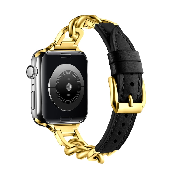For Apple Watch SE 44mm Chain Genuine Leather Watch Band, Size: S(Gold Black) - free shipping - PMC TechLife - Order now!