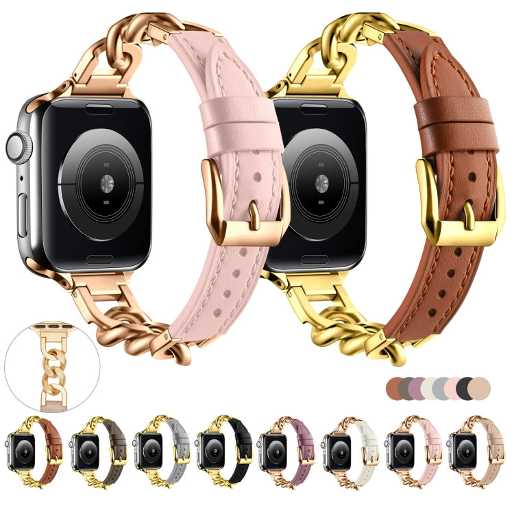 For Apple Watch SE 40mm Chain Genuine Leather Watch Band, Size: S(Gold Black) - free shipping - PMC TechLife - Order now!