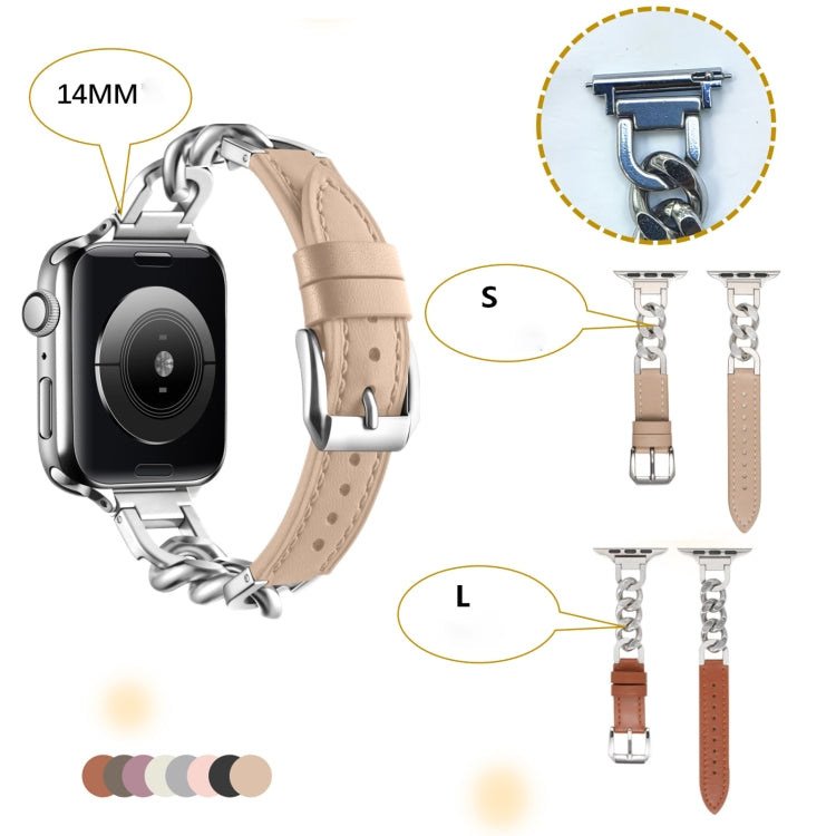 For Apple Watch SE 44mm Chain Genuine Leather Watch Band, Size: S(Gold Black) - free shipping - PMC TechLife - Order now!