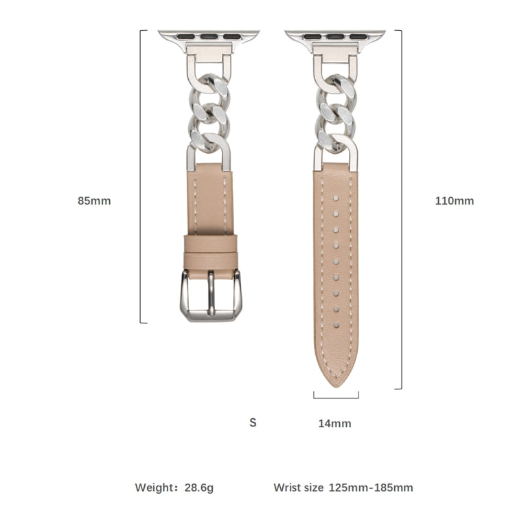 For Apple Watch SE 44mm Chain Genuine Leather Watch Band, Size: S(Gold Black) - free shipping - PMC TechLife - Order now!