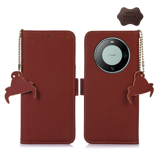 For Huawei Mate 60 Genuine Leather Magnetic RFID Leather Phone Case(Coffee) - Huawei Cases by PMC Jewellery | Online Shopping South Africa | PMC Jewellery | Buy Now Pay Later Mobicred