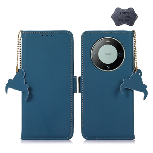 For Huawei Mate 60 Genuine Leather Magnetic RFID Leather Phone Case(Blue) - Huawei Cases by PMC Jewellery | Online Shopping South Africa | PMC Jewellery | Buy Now Pay Later Mobicred