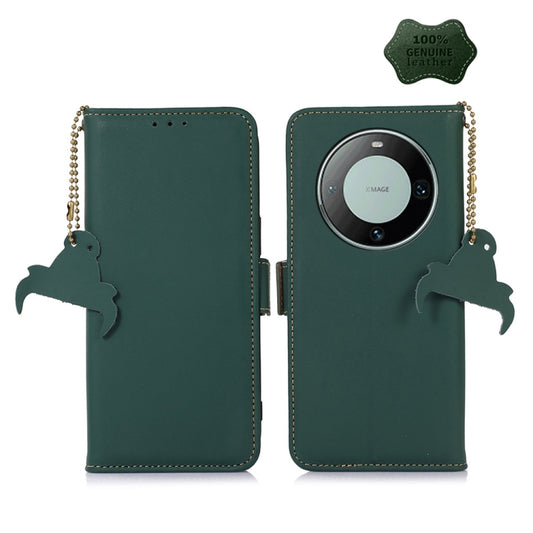 For Huawei Mate 60 Genuine Leather Magnetic RFID Leather Phone Case(Green) - Huawei Cases by PMC Jewellery | Online Shopping South Africa | PMC Jewellery | Buy Now Pay Later Mobicred