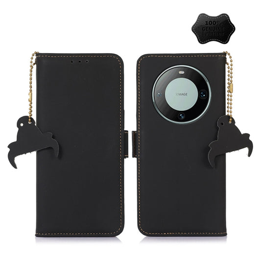 For Huawei Mate 60 Pro Genuine Leather Magnetic RFID Leather Phone Case(Black) - Huawei Cases by PMC Jewellery | Online Shopping South Africa | PMC Jewellery | Buy Now Pay Later Mobicred