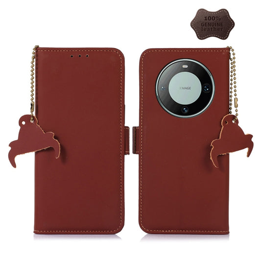 For Huawei Mate 60 Pro Genuine Leather Magnetic RFID Leather Phone Case(Coffee) - Huawei Cases by PMC Jewellery | Online Shopping South Africa | PMC Jewellery | Buy Now Pay Later Mobicred