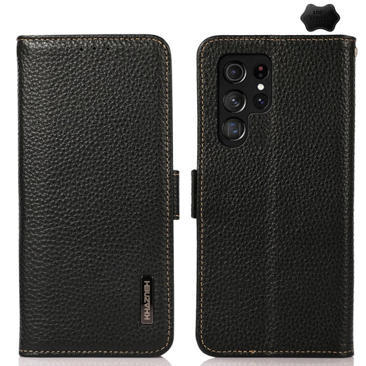 For Samsung Galaxy S24 Ultra KHAZNEH Side-Magnetic Litchi Genuine Leather RFID Phone Case(Black) - Galaxy Phone Cases by PMC Jewellery | Online Shopping South Africa | PMC Jewellery | Buy Now Pay Later Mobicred