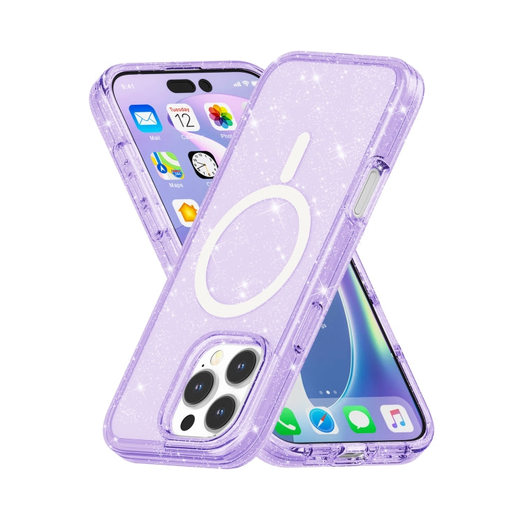 For iPhone 16 Pro Terminator Style Glitter Powder MagSafe Magnetic Phone Case(Purple) - iPhone 16 Pro Cases by PMC Jewellery | Online Shopping South Africa | PMC Jewellery | Buy Now Pay Later Mobicred