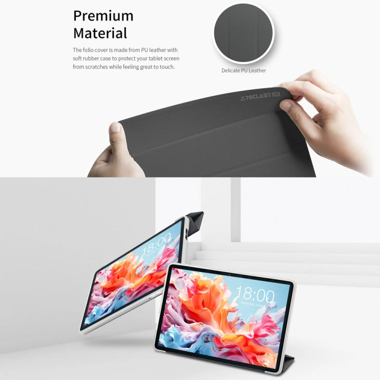 For Teclast P30T 3-Fold Holder Folio Leather Tablet Smart Case(Grey) - Teclast by TECLAST | Online Shopping South Africa | PMC TechLife | Buy Now Pay Later Mobicred