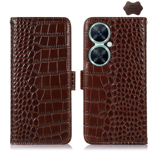 For Huawei Nova 11i / Enjoy 60 Pro /  Crocodile Top Layer Cowhide Leather Phone Case(Brown) - Huawei Cases by PMC Jewellery | Online Shopping South Africa | PMC Jewellery | Buy Now Pay Later Mobicred