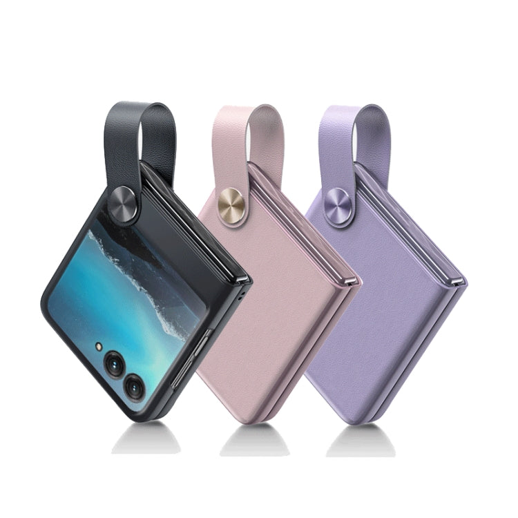 For Motorola Razr 40 Hand Strap Type Leather Phone Case(Purple) - Motorola Cases by PMC TechLife | Online Shopping South Africa | PMC TechLife