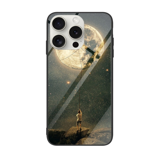 For iPhone 16 Pro Colorful Painted Glass Phone Case(Moon) - iPhone 16 Pro Cases by PMC Jewellery | Online Shopping South Africa | PMC Jewellery | Buy Now Pay Later Mobicred