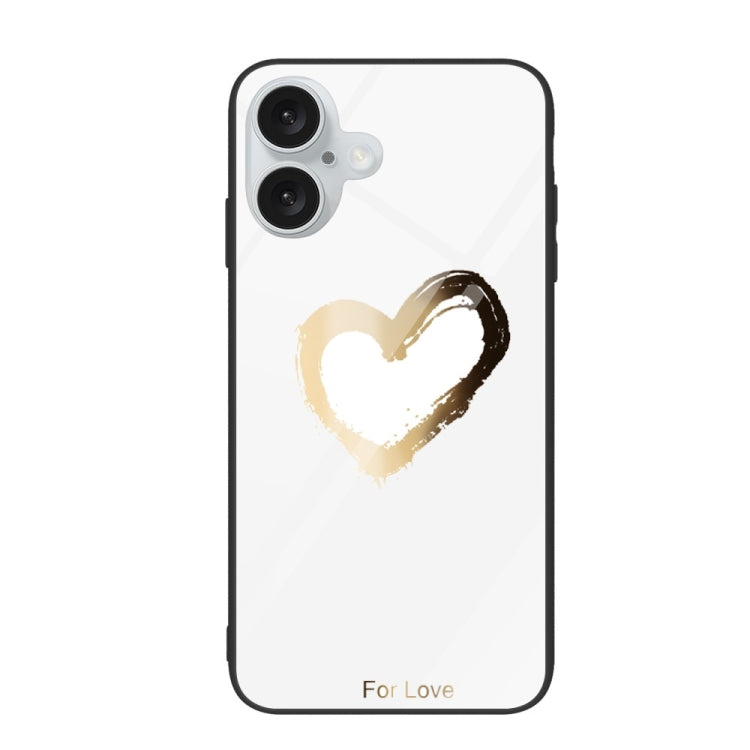 For iPhone 16 Plus Colorful Painted Glass Phone Case(Golden Love) - iPhone 16 Plus Cases by PMC TechLife | Online Shopping South Africa | PMC TechLife | Buy Now Pay Later Mobicred