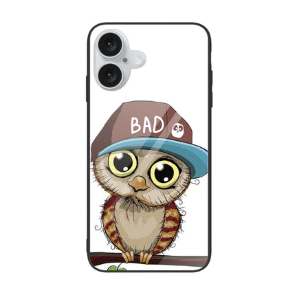 For iPhone 16 Plus Colorful Painted Glass Phone Case(Owl) - iPhone 16 Plus Cases by PMC Jewellery | Online Shopping South Africa | PMC Jewellery | Buy Now Pay Later Mobicred