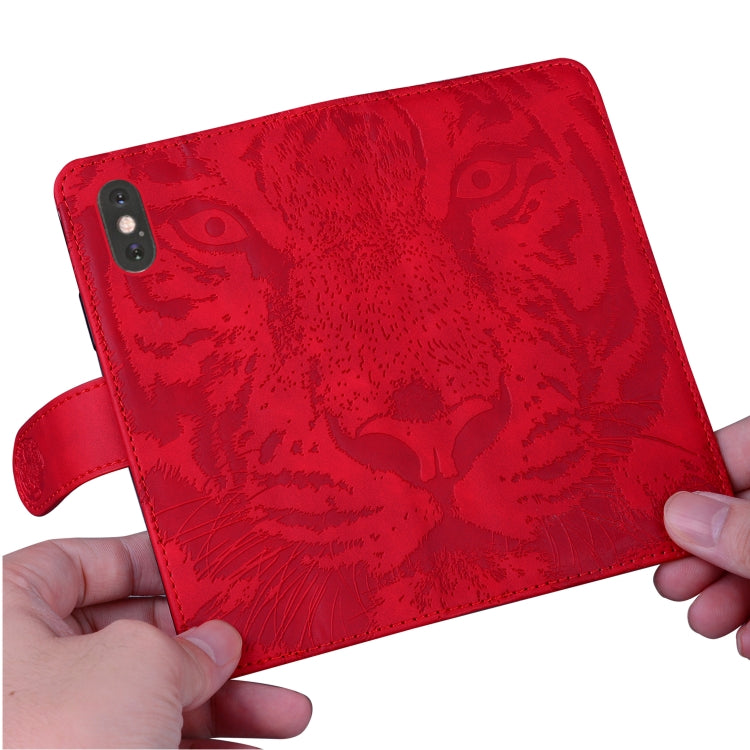 For iPhone 16e Tiger Embossing Pattern Leather Phone Case(Red) - iPhone 16e Cases by PMC TechLife | Online Shopping South Africa | PMC TechLife | Buy Now Pay Later Mobicred