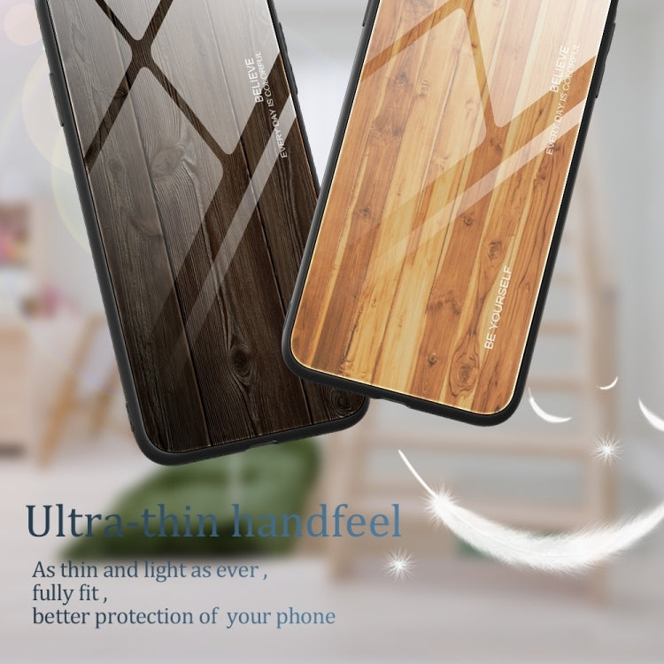 For iPhone 16 Wood Grain Glass Phone Case(Dark Brown) - iPhone 16 Cases by PMC Jewellery | Online Shopping South Africa | PMC Jewellery | Buy Now Pay Later Mobicred