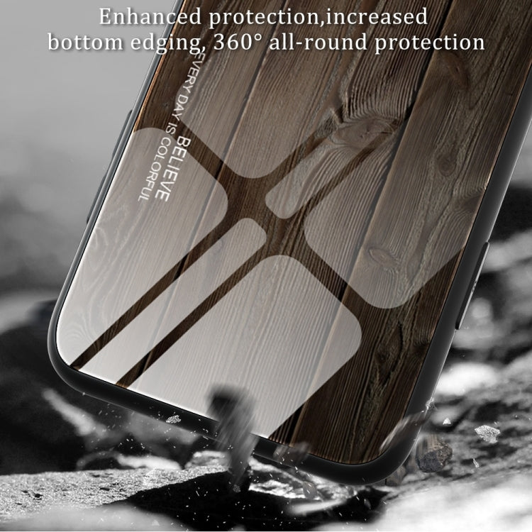 For iPhone 16 Wood Grain Glass Phone Case(Dark Brown) - iPhone 16 Cases by PMC TechLife | Online Shopping South Africa | PMC TechLife | Buy Now Pay Later Mobicred