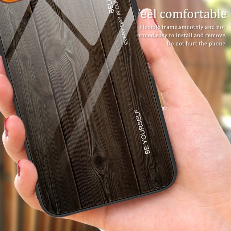 For iPhone 16 Wood Grain Glass Phone Case(Dark Brown) - iPhone 16 Cases by PMC TechLife | Online Shopping South Africa | PMC TechLife | Buy Now Pay Later Mobicred