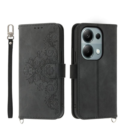 For Xiaomi Redmi Note 13 Pro 4G Skin-feel Flowers Embossed Wallet Leather Phone Case(Black) - Note 13 Pro Cases by PMC Jewellery | Online Shopping South Africa | PMC Jewellery | Buy Now Pay Later Mobicred