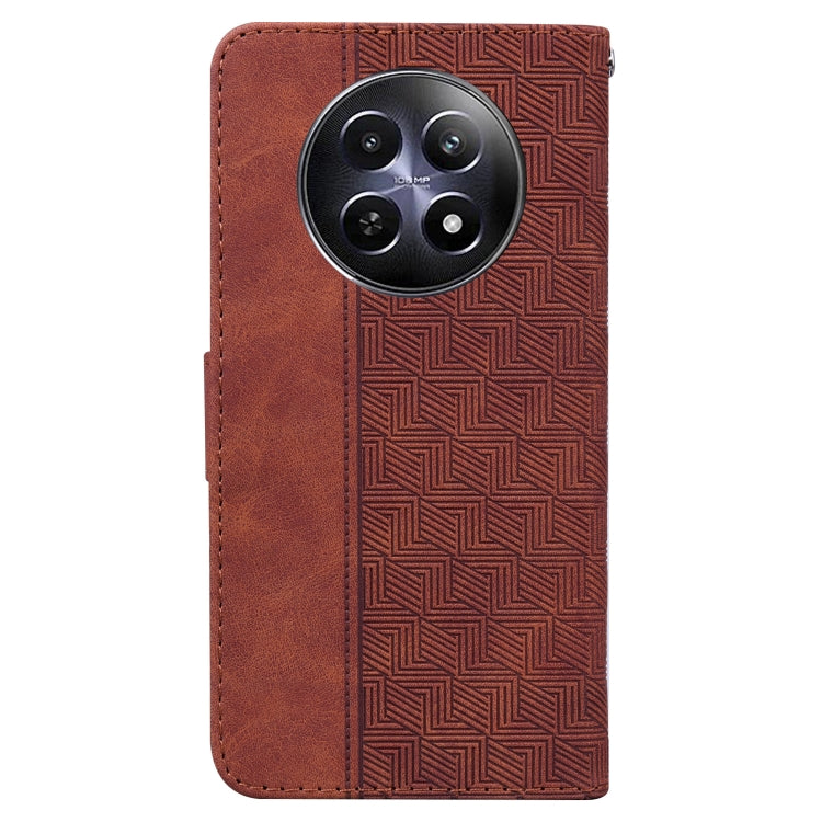 For Realme 12 5G Geometric Embossed Leather Phone Case(Brown) - Realme Cases by PMC Jewellery | Online Shopping South Africa | PMC Jewellery | Buy Now Pay Later Mobicred