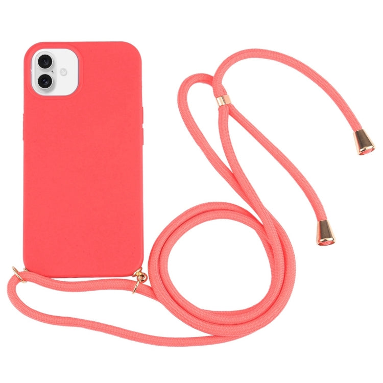 For iPhone 16 Wheat Straw TPU Shockproof Phone Case with Neck Lanyard(Red) - iPhone 16 Cases by PMC TechLife | Online Shopping South Africa | PMC TechLife | Buy Now Pay Later Mobicred