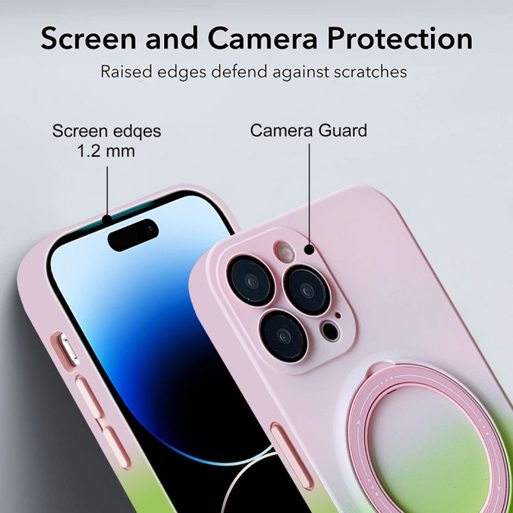 For iPhone 14 Pro MagSafe Holder Gradient TPU Phone Case(Pink Green) - iPhone 14 Pro Cases by PMC TechLife | Online Shopping South Africa | PMC TechLife