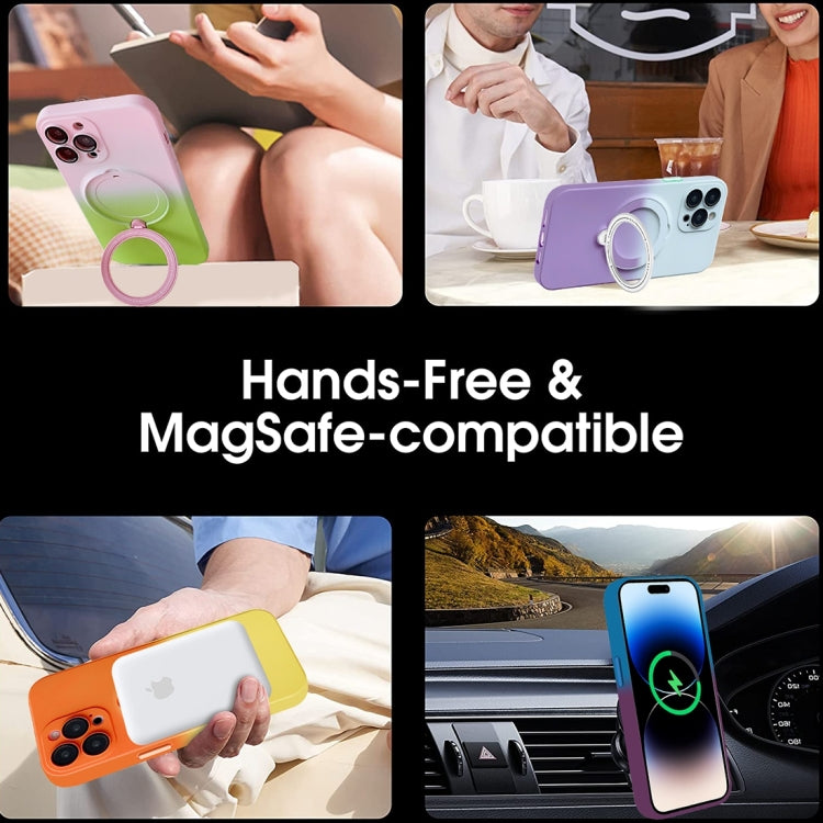 For iPhone 14 Pro Max MagSafe Holder Gradient TPU Phone Case(Gray Purple) - iPhone 14 Pro Max Cases by PMC TechLife | Online Shopping South Africa | PMC TechLife