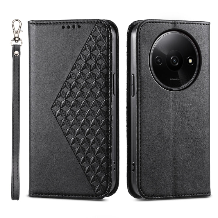 For Xiaomi Redmi A3 Cubic Grid Calf Texture Magnetic Leather Phone Case(Black) - Xiaomi Cases by PMC TechLife | Online Shopping South Africa | PMC TechLife | Buy Now Pay Later Mobicred