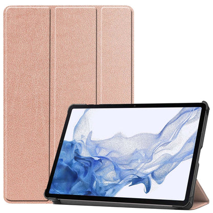 For Samsung Galaxy Tab S9 Custer Pure Color 3-Fold Holder Smart Leather Tablet Case(Rose Gold) - Galaxy Tab S9 Cases by PMC Jewellery | Online Shopping South Africa | PMC Jewellery | Buy Now Pay Later Mobicred