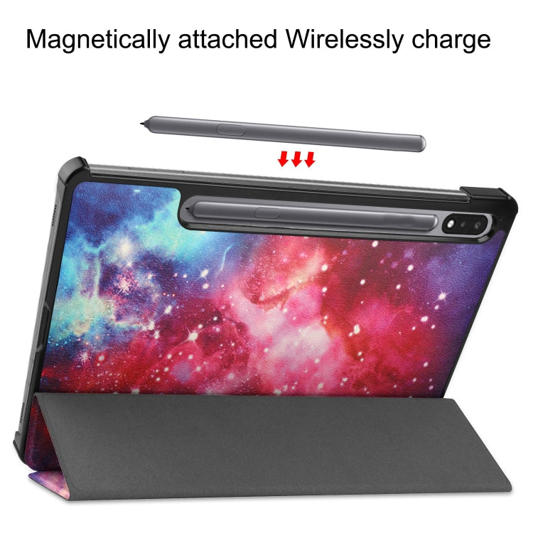 For Samsung Galaxy Tab S9 Custer Painted 3-Fold Holder Smart Leather Tablet Case(Milky Way Nebula) - free shipping - PMC Jewellery - Order now!