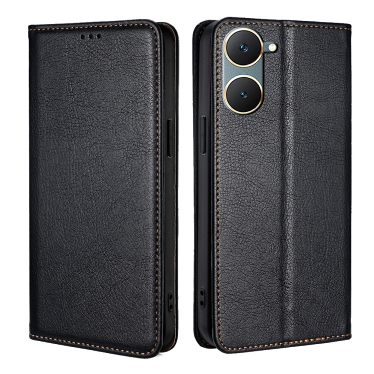 For vivo Y03 4G Gloss Oil Solid Color Magnetic Leather Phone Case(Black) - vivo Cases by PMC TechLife | Online Shopping South Africa | PMC TechLife | Buy Now Pay Later Mobicred