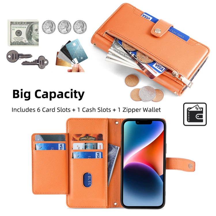 For Honor X8 Sheep Texture Cross-body Zipper Wallet Leather Phone Case(Orange) - Honor Cases by PMC TechLife | Online Shopping South Africa | PMC TechLife | Buy Now Pay Later Mobicred