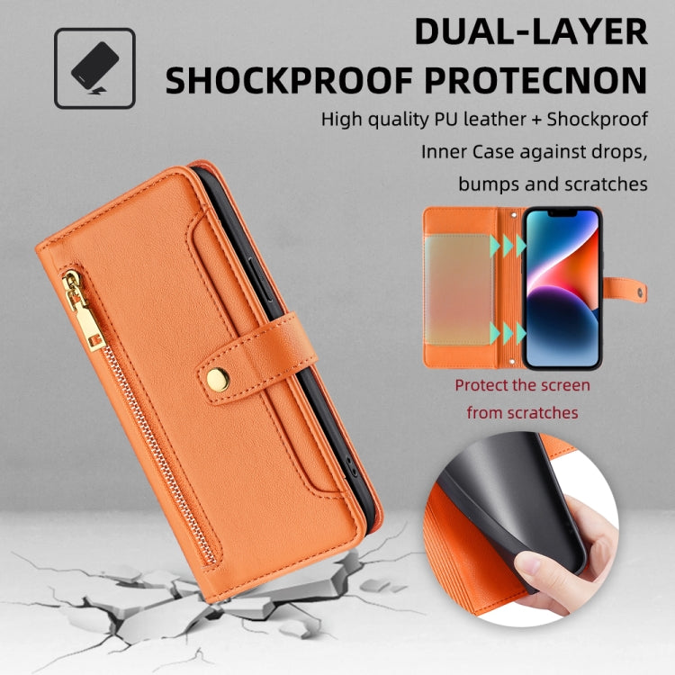 For Honor X8 Sheep Texture Cross-body Zipper Wallet Leather Phone Case(Orange) - Honor Cases by PMC TechLife | Online Shopping South Africa | PMC TechLife | Buy Now Pay Later Mobicred