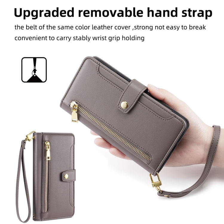 For Honor X8 Sheep Texture Cross-body Zipper Wallet Leather Phone Case(Grey) - Honor Cases by PMC TechLife | Online Shopping South Africa | PMC TechLife | Buy Now Pay Later Mobicred