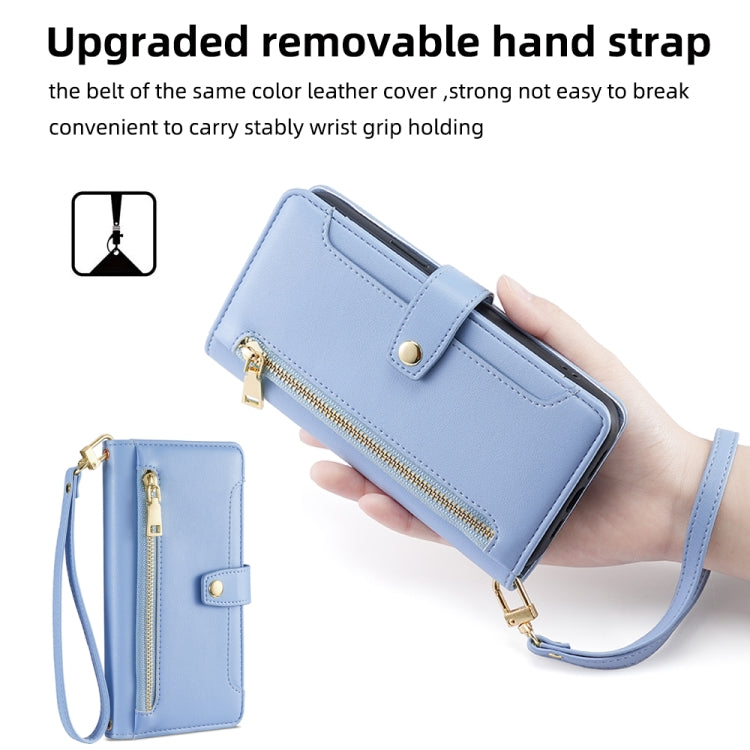 For Honor X9a Sheep Texture Cross-body Zipper Wallet Leather Phone Case(Blue) - Honor Cases by PMC TechLife | Online Shopping South Africa | PMC TechLife | Buy Now Pay Later Mobicred