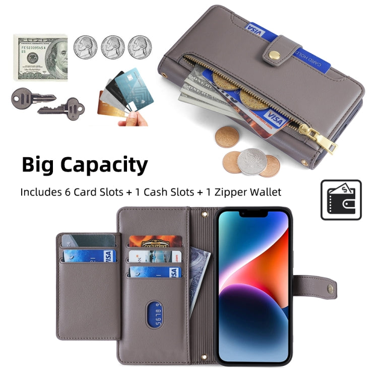 For Honor X9a Sheep Texture Cross-body Zipper Wallet Leather Phone Case(Grey) - Honor Cases by PMC TechLife | Online Shopping South Africa | PMC TechLife | Buy Now Pay Later Mobicred