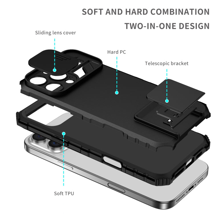 For iPhone 16 Pro Stereoscopic Holder Sliding Camshield Phone Case(Black) - iPhone 16 Pro Cases by PMC TechLife | Online Shopping South Africa | PMC TechLife | Buy Now Pay Later Mobicred
