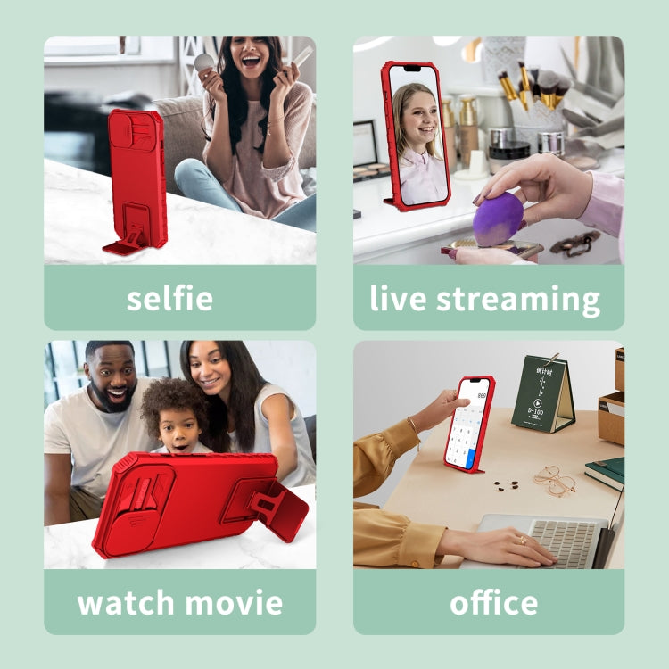 For iPhone 16 Plus Stereoscopic Holder Sliding Camshield Phone Case(Red) - iPhone 16 Plus Cases by PMC TechLife | Online Shopping South Africa | PMC TechLife | Buy Now Pay Later Mobicred