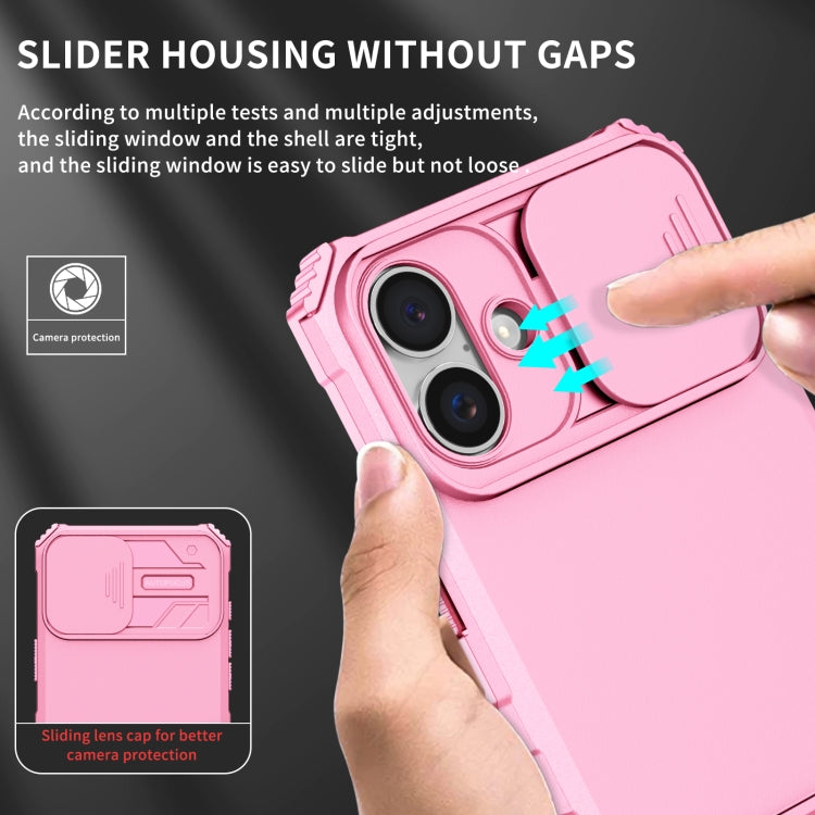 For iPhone 16 Stereoscopic Holder Sliding Camshield Phone Case(Pink) - iPhone 16 Cases by PMC Jewellery | Online Shopping South Africa | PMC Jewellery | Buy Now Pay Later Mobicred