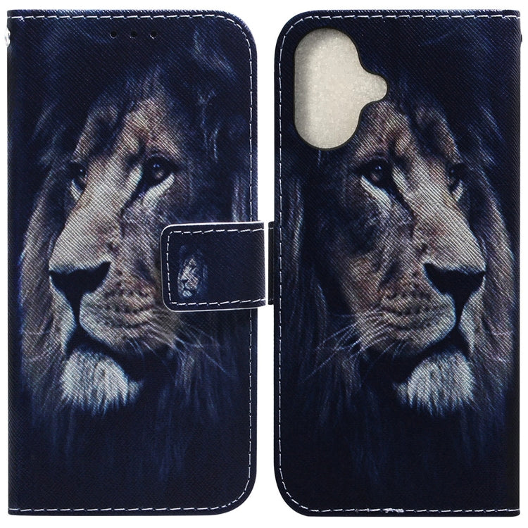 For iPhone 16 Plus Coloured Drawing Flip Leather Phone Case(Lion) - iPhone 16 Plus Cases by PMC Jewellery | Online Shopping South Africa | PMC Jewellery | Buy Now Pay Later Mobicred