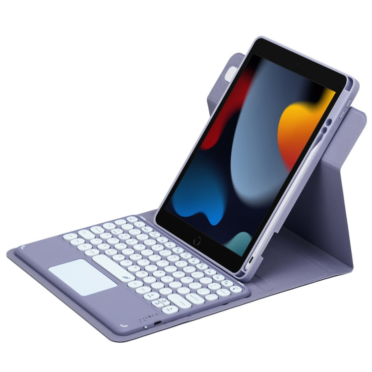 For iPad 10.2 2021 / Air 2019 Round Button 360 Degree Rotatable Bluetooth Keyboard Leather Case with Touchpad(Lavender Purple) - Universal by PMC TechLife | Online Shopping South Africa | PMC TechLife