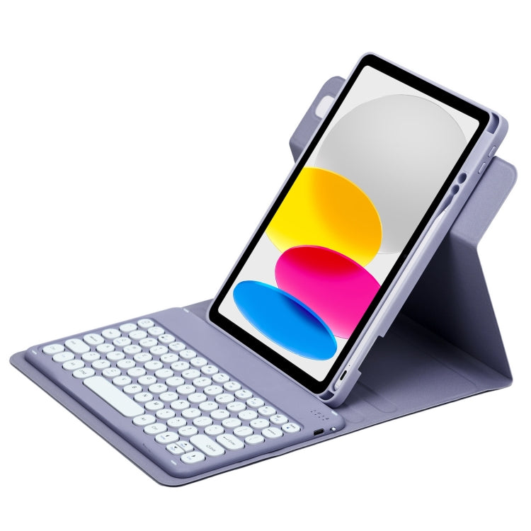 For iPad 10th Gen 10.9 2022 Round Button 360 Degree Rotatable Bluetooth Keyboard Leather Case(Lavender Purple) - Universal by PMC TechLife | Online Shopping South Africa | PMC TechLife