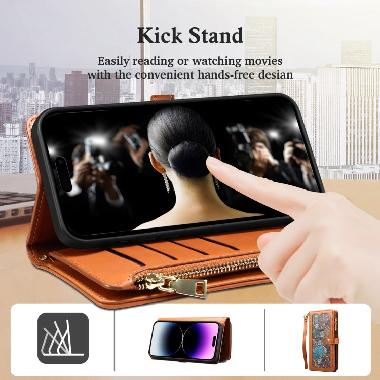 For iPhone 16 Pro Max ESEBLE Star Series Lanyard Zipper Wallet RFID Leather Case(Brown) - iPhone 16 Pro Max Cases by ESEBLE | Online Shopping South Africa | PMC TechLife | Buy Now Pay Later Mobicred